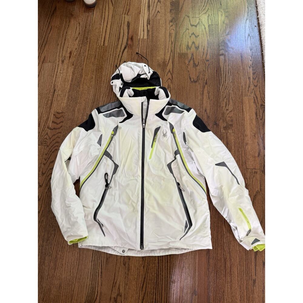 Spyder Men’s Large PrimaLoft Insulated Ski Jacket White Black Yellow - Size L